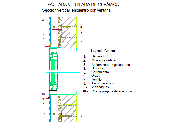 Section verticale pour une fenêtre (en Castillan)
